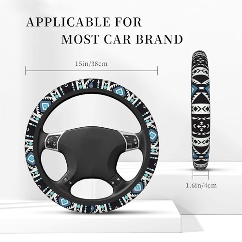 THOEWONG Ethnic Aztec Geometric Tribal Native Car Steering Wheel Cover Universal 15 Inch Stretch Cloth Non-Slip Wrap Protector Case Fit Auto Accessories Decor Sweat Absorption for Men Women - Image 2