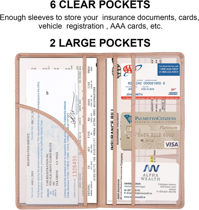 Cacturism Car Registration and Insurance Holder, Vehicle Glove Box Car Organizer Men Women Wallet Accessories Case with Magnetic Shut for Cards, Essential Document, Driver License, Rose Gold - Image 5