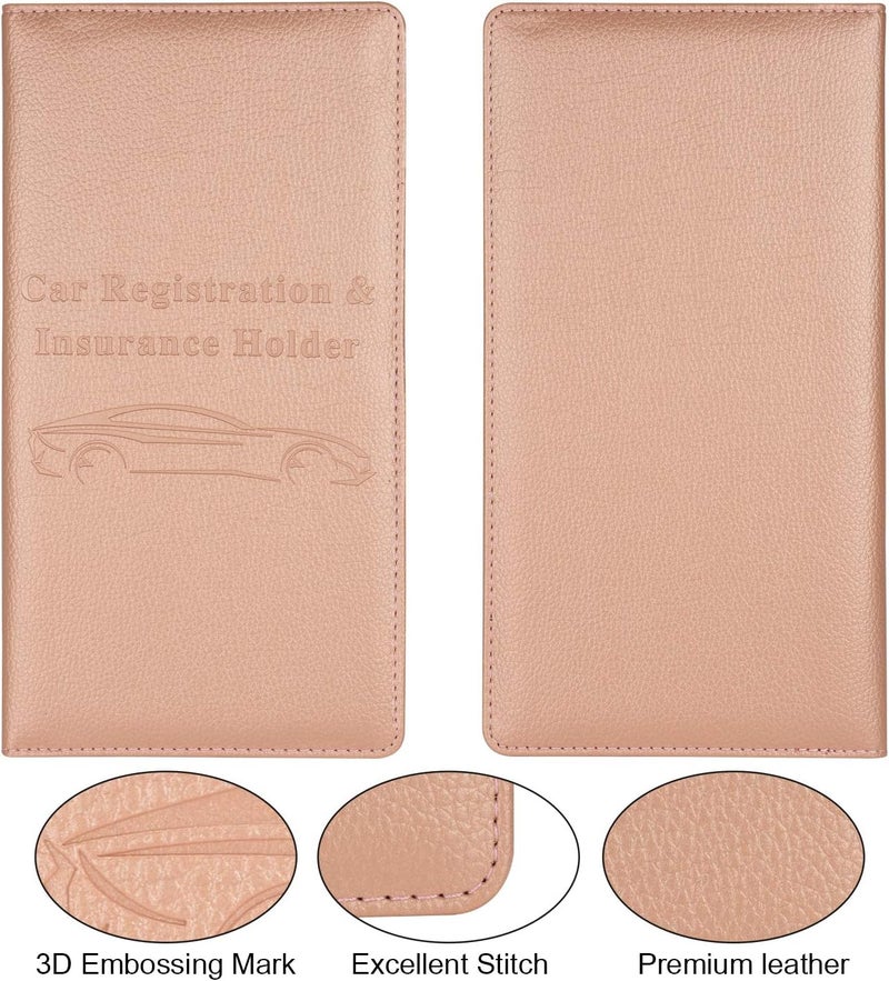 Cacturism Car Registration and Insurance Holder, Vehicle Glove Box Car Organizer Men Women Wallet Accessories Case with Magnetic Shut for Cards, Essential Document, Driver License, Rose Gold - Image 4