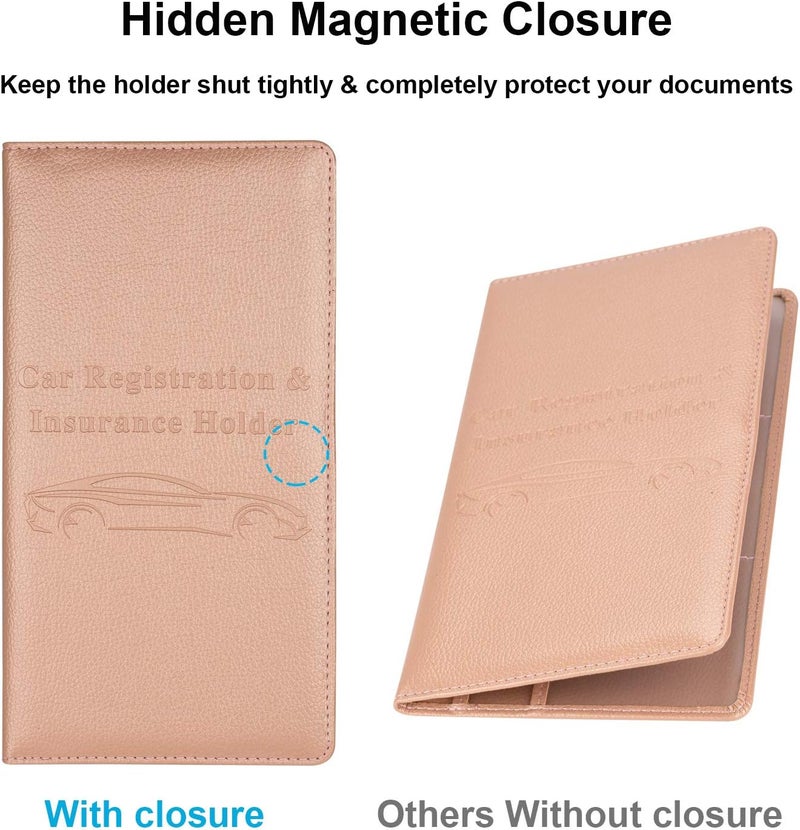 Cacturism Car Registration and Insurance Holder, Vehicle Glove Box Car Organizer Men Women Wallet Accessories Case with Magnetic Shut for Cards, Essential Document, Driver License, Rose Gold - Image 3