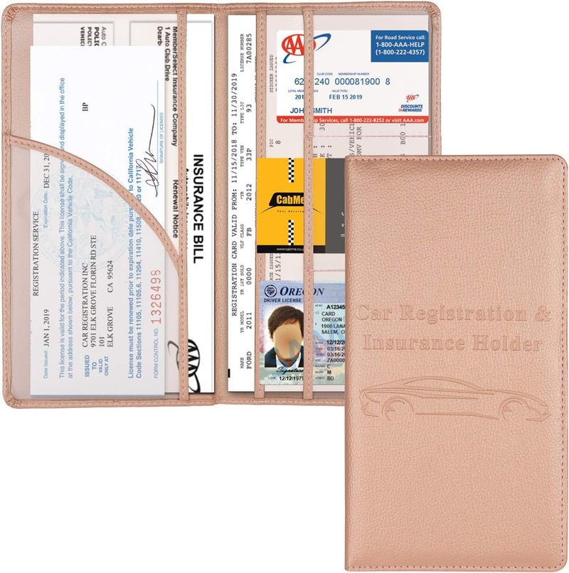 Cacturism Car Registration and Insurance Holder, Vehicle Glove Box Car Organizer Men Women Wallet Accessories Case with Magnetic Shut for Cards, Essential Document, Driver License, Rose Gold - Image 1