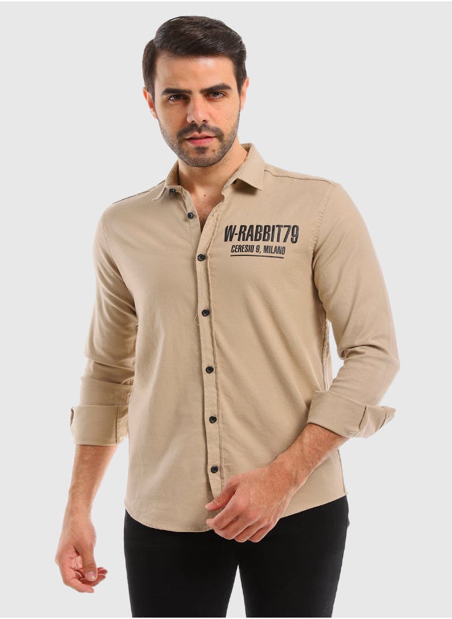 WHITE RABBIT - Cuff Long Sleeves Printed Dark Beige Shirt - Image 1