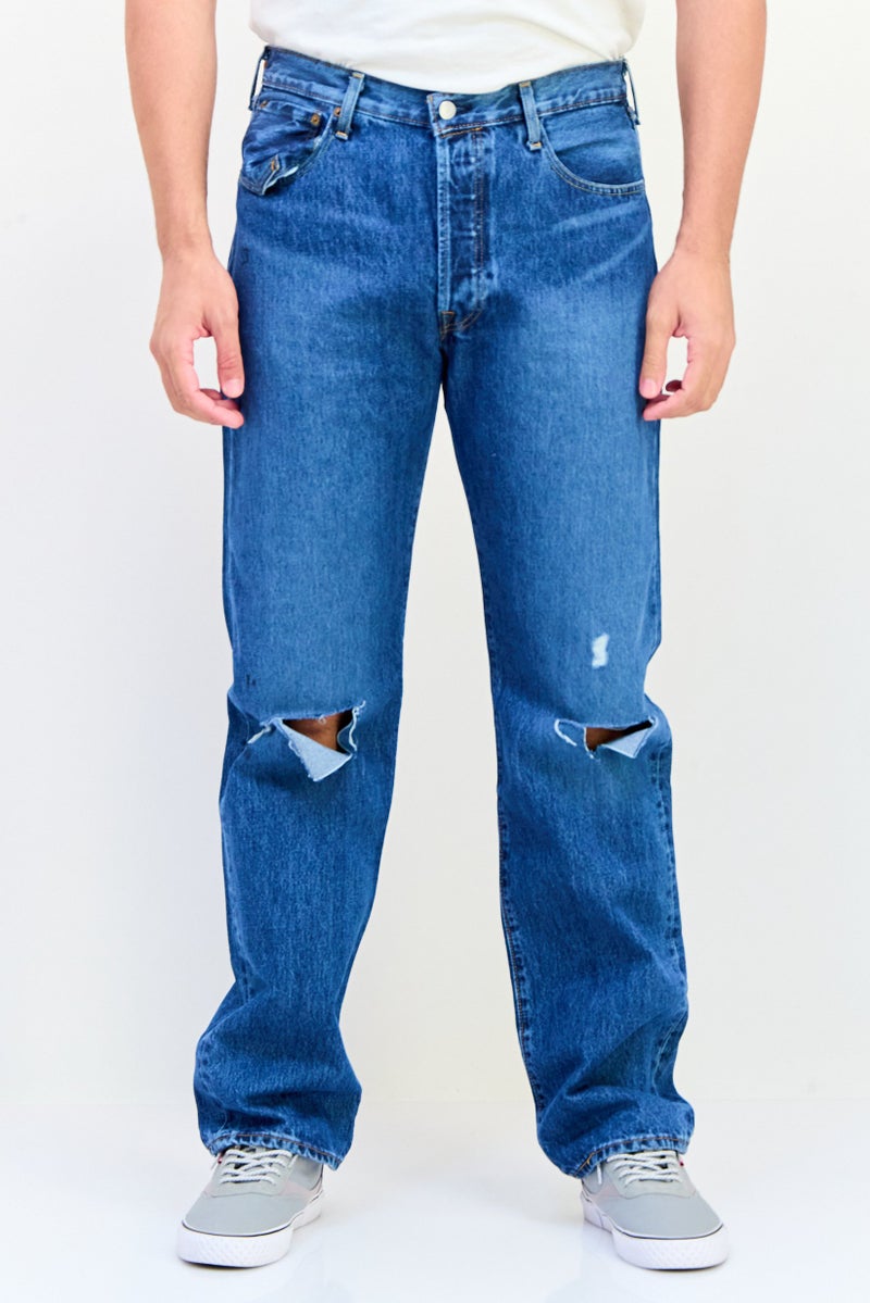 Levi's Men Straight Fit Distressed No Stretch Denim, Blue  - Image 1
