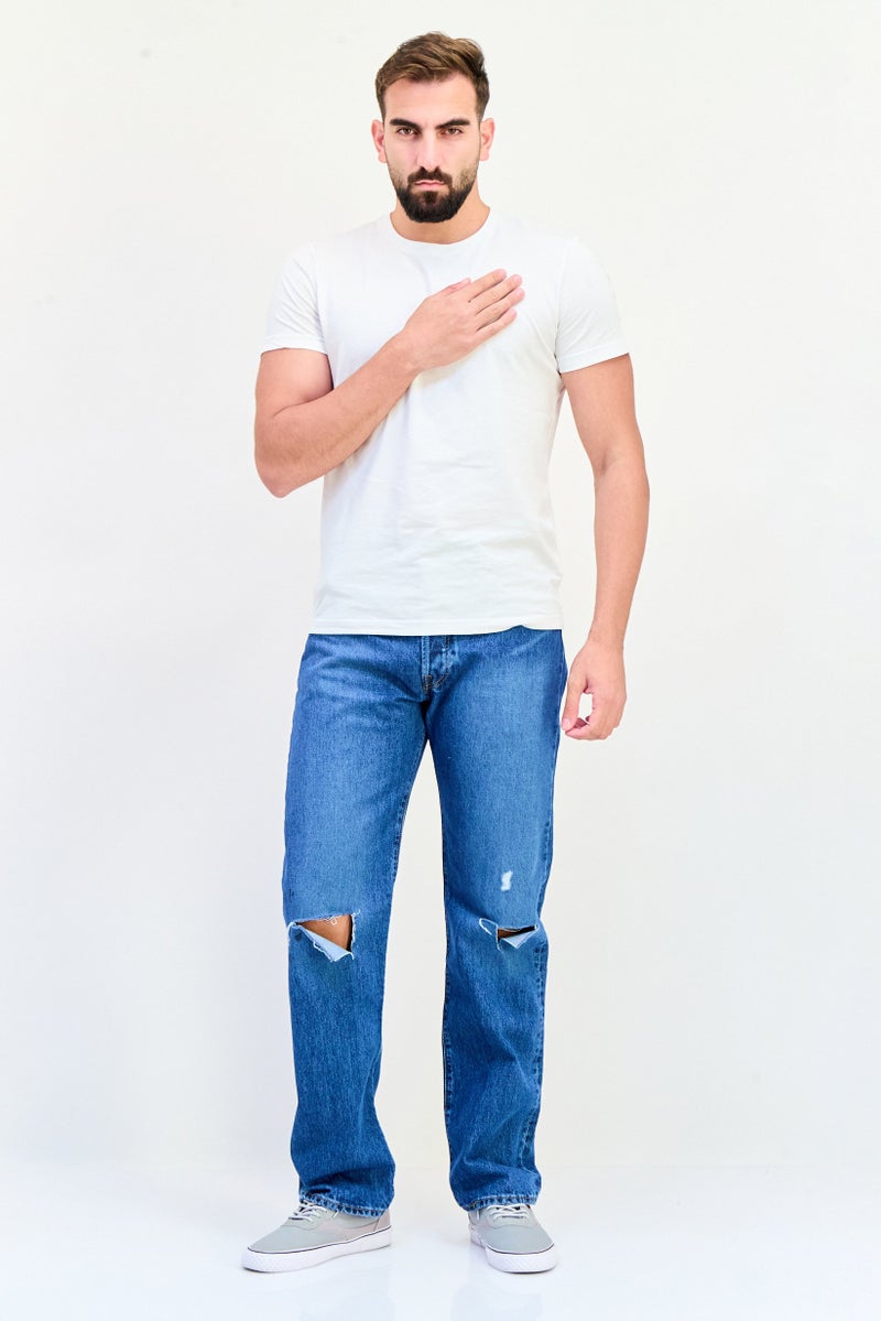 Levi's Men Straight Fit Distressed No Stretch Denim, Blue  - Image 4