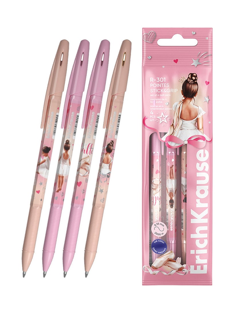 ErichKrause 4-Piece Pointes Stick Ballpoint Pen 0.7mm Tip Blue Ink - Image 1