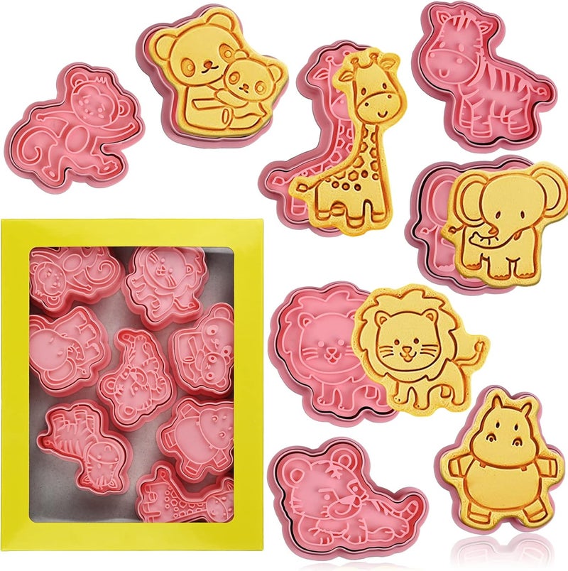 8 Piece Animal Cookie Cutters With Plunger Stamps, 3D Animal Embossing Baking Molds For Biscuits, Fondant, Cheese And Cake Decoration - Image 1
