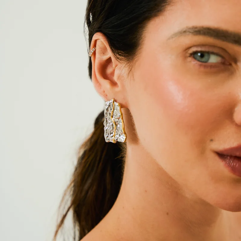 noya Lyra Earrings - Mixed Metals Statement Drop Earrings