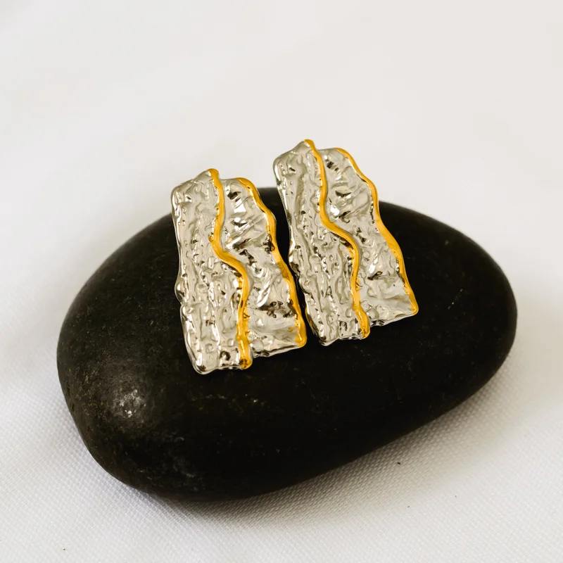 noya Lyra Earrings - Mixed Metals Statement Drop Earrings