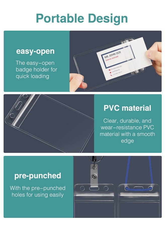 بوروما مجموعة من 30 حامل شارة مع بكرة شارة قابلة للسحب ومشبك، حامل شارة هوية شفاف شديد التحمل مع حبل عمودي مقاوم للماء، حامل شارة الاسم مع حلقة مفاتيح لحامل البطاقة وسلسلة المفاتيح - Image 5