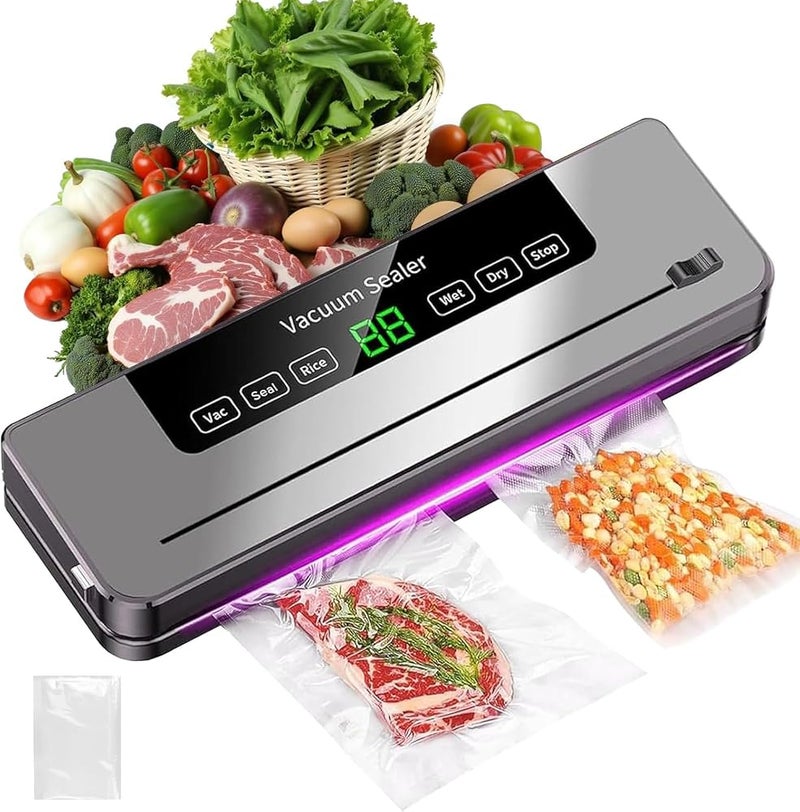 AMINAC Vacuum Sealer Machine, 6-in-1 Food Sealer for Freshness Storage, One-Touch Automatic Food Vacuum Packer With Starter Kits Built-in Cutter, Dry/Wet Modes Ideal for Food Preservation Storage - Image 1