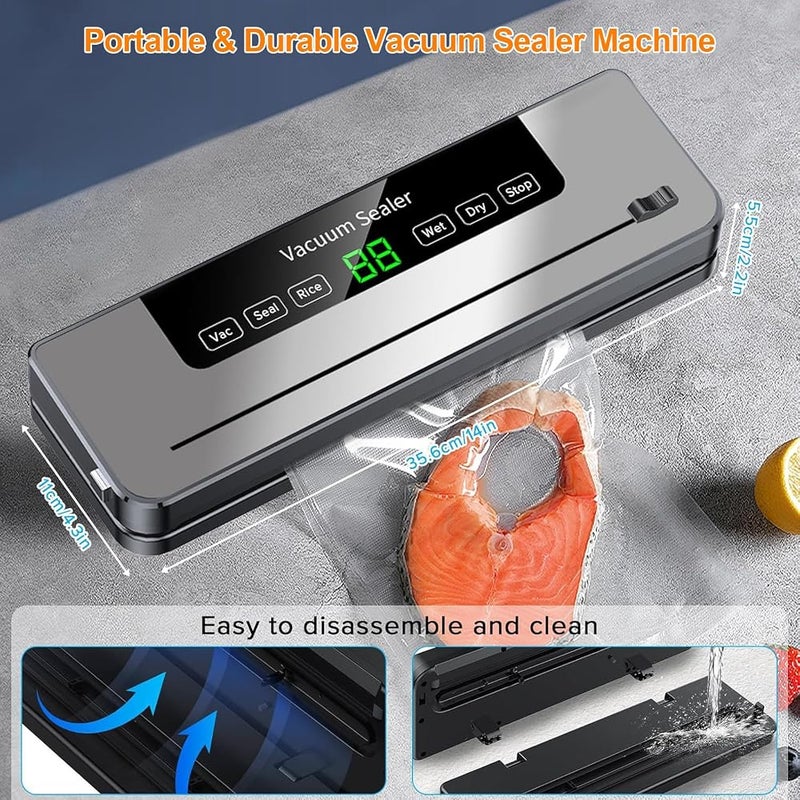 AMINAC Vacuum Sealer Machine, 6-in-1 Food Sealer for Freshness Storage, One-Touch Automatic Food Vacuum Packer With Starter Kits Built-in Cutter, Dry/Wet Modes Ideal for Food Preservation Storage - Image 3