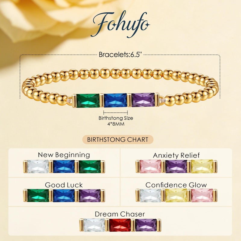 Fohufo Small Birthday Gifts for Women - 14K Gold Plated Beaded Bracelet, Birthstone Bracelets for Women, Valentines Day Birthday Gifts for Woman - Image 5