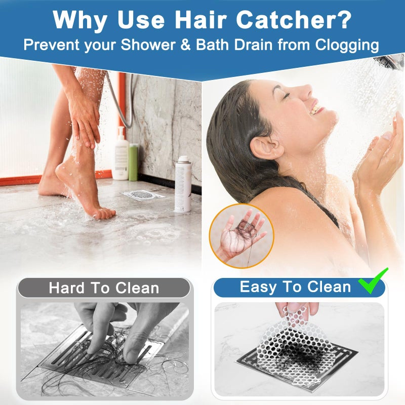 INVIHUG Disposable Shower Drain Hair Catcher Mesh Stickers, 25 Pack, Hair Catcher for Shower (White, 25pcs) NRHC-01 - Image 2