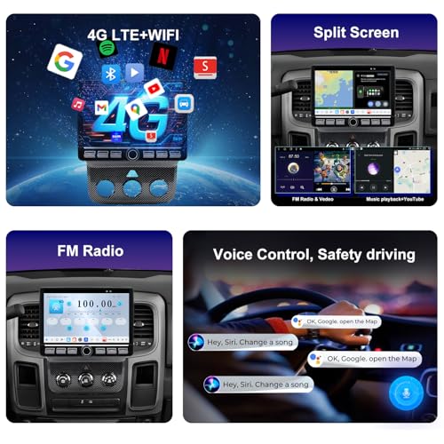 amzlegend 4G Network Radio for Dodge RAM 2013 2014 2015 2016 2017 2018 Upgrade,Carbon Fiber Style,QLED Touch Screen Stereo Replacement,Wireless carplay Android auto - Image 4