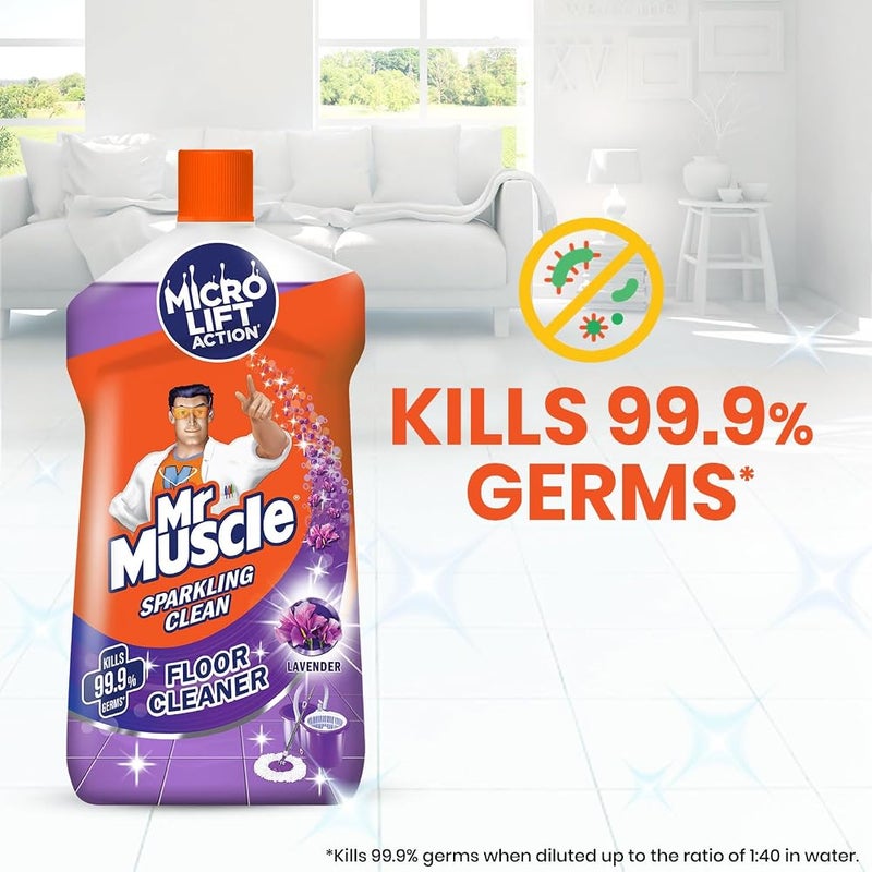مستر ماسل منظف أرضيات Mr. Muscle السائل، برائحة اللافندر، 1000 مل يعقم ويعيد لمعان الأرضيات يقتل 99.9% من الجراثيم - Image 1