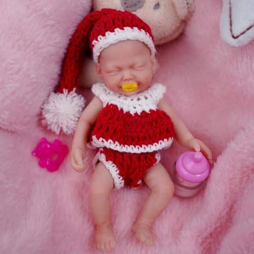 Mire & Mire Reborn Baby Dolls, 4.5 Inch Sleeping Full Silicone Mini Baby Doll with Feeding Accessories Smile Realistic Baby Doll - Image 4