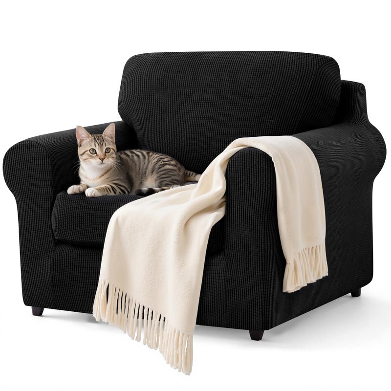 SUBRTEX 3 Pieces Stretch Sofa Slipcover Sets Couch Cover Sets Backrest Cushion Covers Furniture Protector Collection Set for Oversize Sofa Loveseat Chair Slip Covers(Small, Black) - Image 1