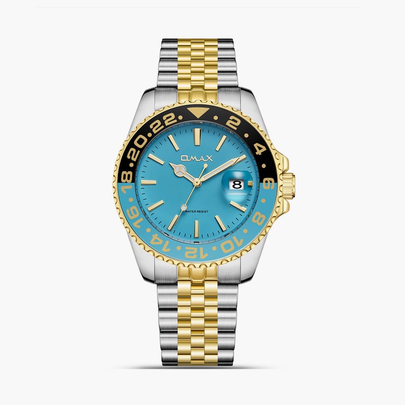 Omax Men's Dual Tone Analog Watch with Turquoise Dial - Image 1