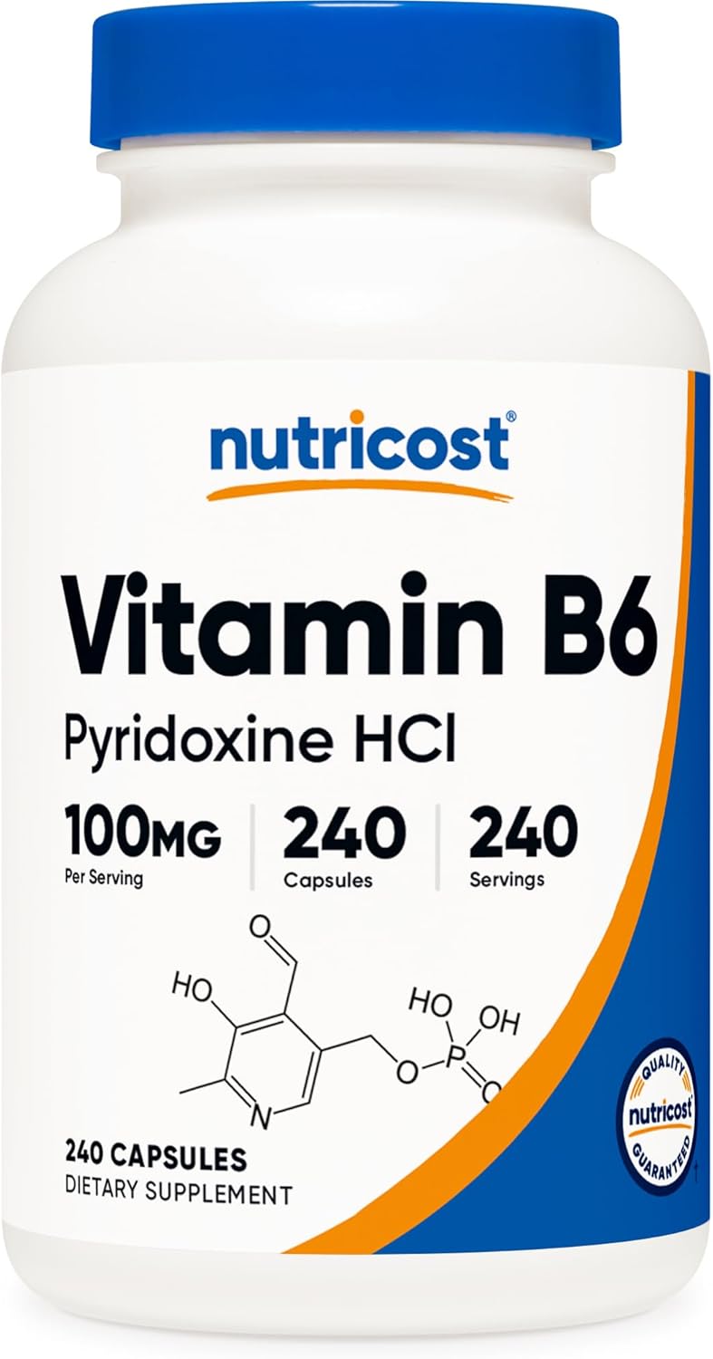 Nutricost Vitamin B6 Pyridoxine HCl 100mg 240 Capsules - Image 1