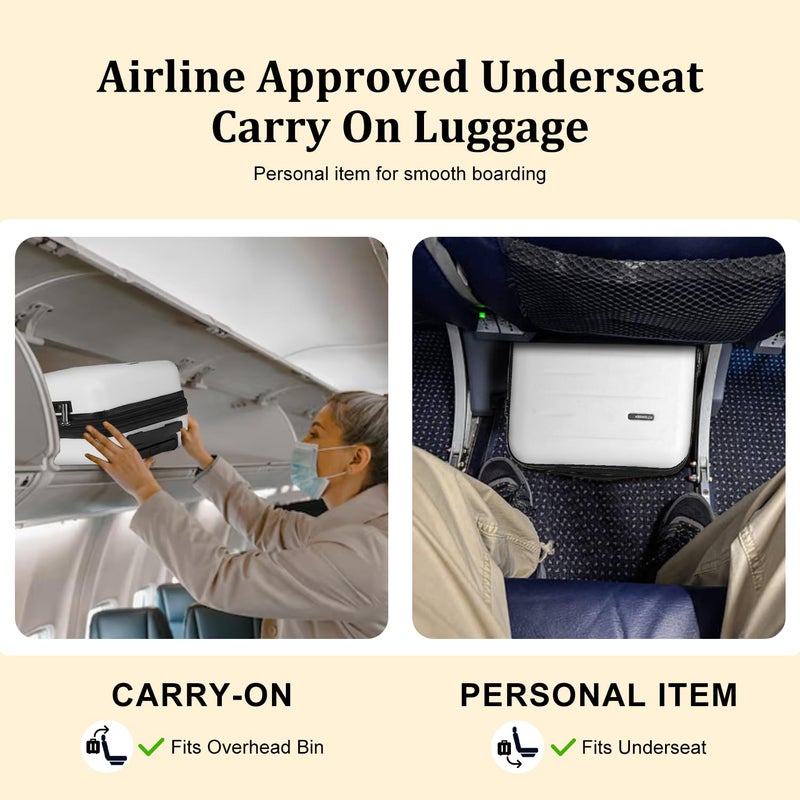 CENSIEN 16 Inch Underseat Carry On Luggage Airline Approved, Expandable Lightweight ABS+PC Hard Shell Suitcases with 360Â° Spinner Wheels, TSA Lock, YKK Zipper, for Business Weekender (White, 1 PC) - Image 3
