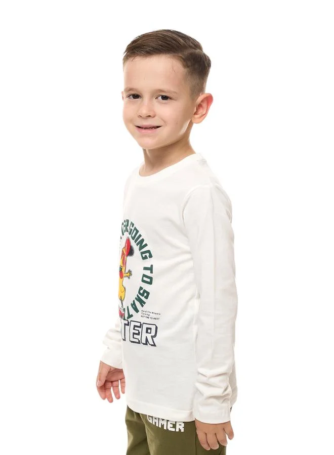 victor and jane Victor And Jane Boys Off White Skater Graphic T-Shirt