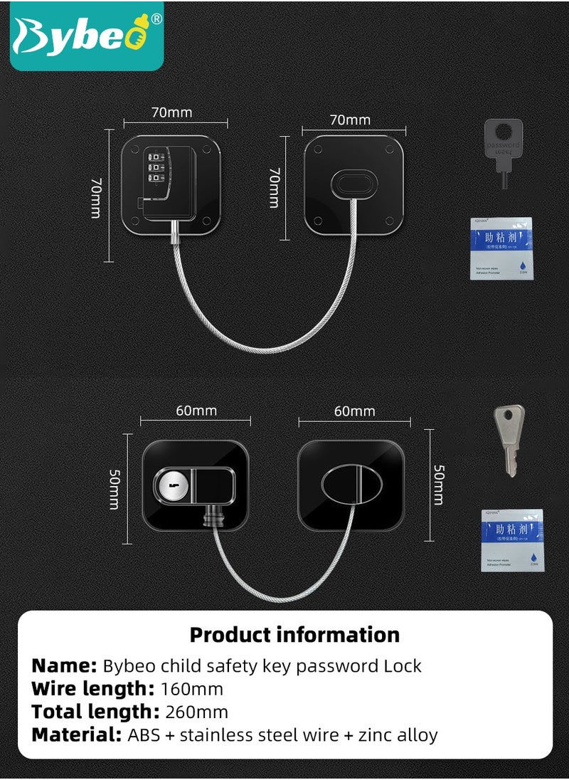 2-Piece Baby Safety Locks, Combination Lock and Key Lock, Kids Security Locks Set, Adjustable Children Safety Locker for Window, Freezer, Cabinet, Drawers, Door, 3M Adhesive Pads, No Drilling, Ideal for Toddlers Children and Kids