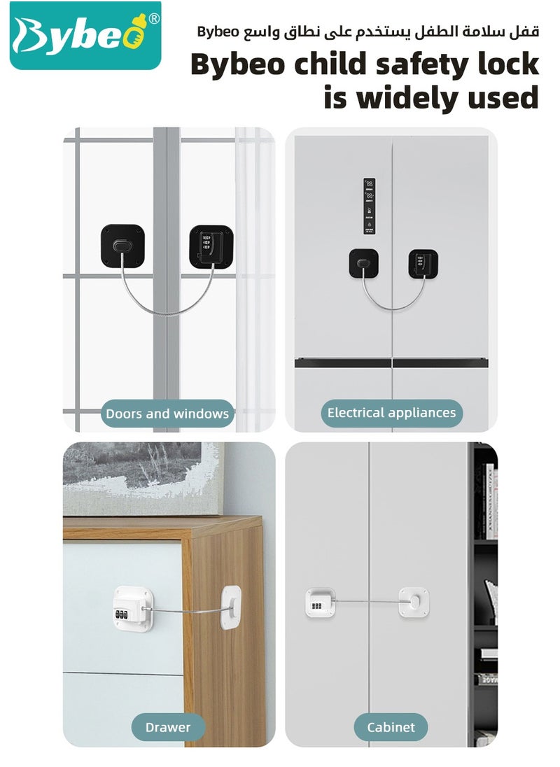 2-Piece Baby Safety Locks, Combination Lock and Key Lock, Kids Security Locks Set, Adjustable Children Safety Locker for Window, Freezer, Cabinet, Drawers, Door, 3M Adhesive Pads, No Drilling, Ideal for Toddlers Children and Kids