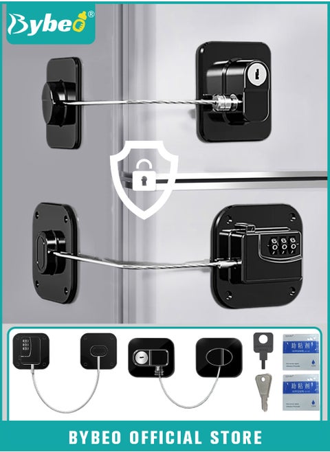 2-Piece Baby Safety Locks, Combination Lock and Key Lock, Kids Security Locks Set, Adjustable Children Safety Locker for Window, Freezer, Cabinet, Drawers, Door, 3M Adhesive Pads, No Drilling, Ideal for Toddlers Children and Kids