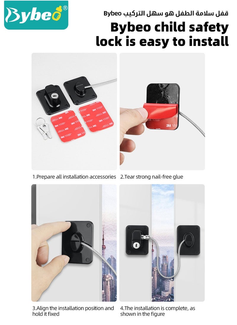 2-Piece Baby Safety Locks, Combination Lock and Key Lock, Kids Security Locks Set, Adjustable Children Safety Locker for Window, Freezer, Cabinet, Drawers, Door, 3M Adhesive Pads, No Drilling, Ideal for Toddlers Children and Kids