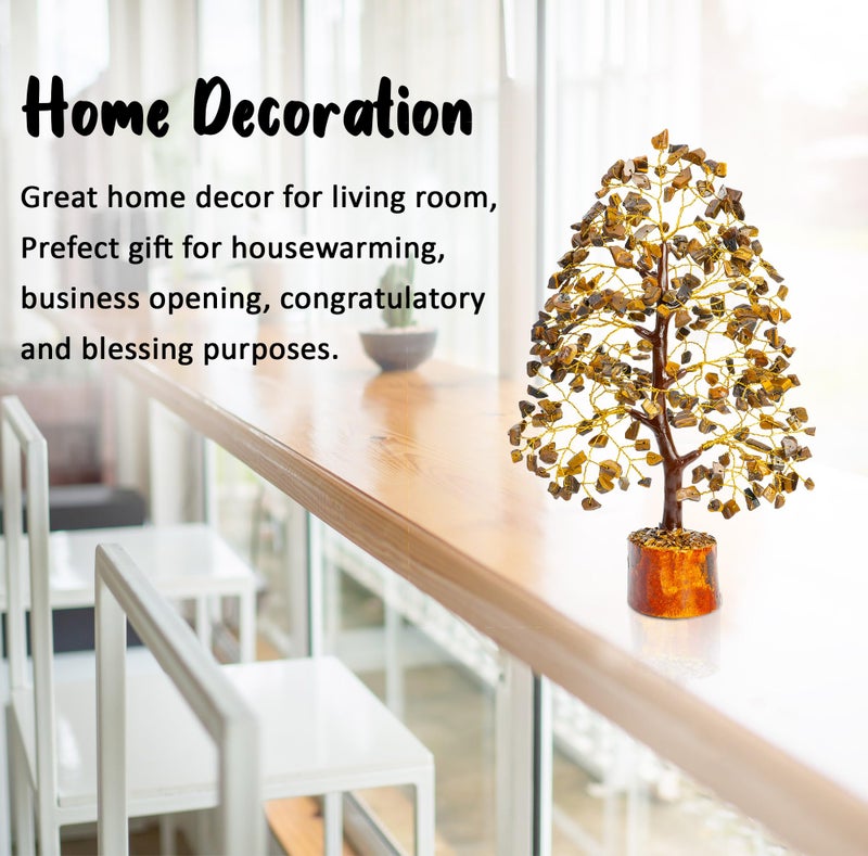 Crocon Tiger Eye Gemstone Tree Feng Shui Figurine Money Bonsai Good Luck Chakra Balancing Reiki Healing Crystals Decoration Ornament Sculpture Prosperity Table Decor Gift Size 10-12" - Image 3