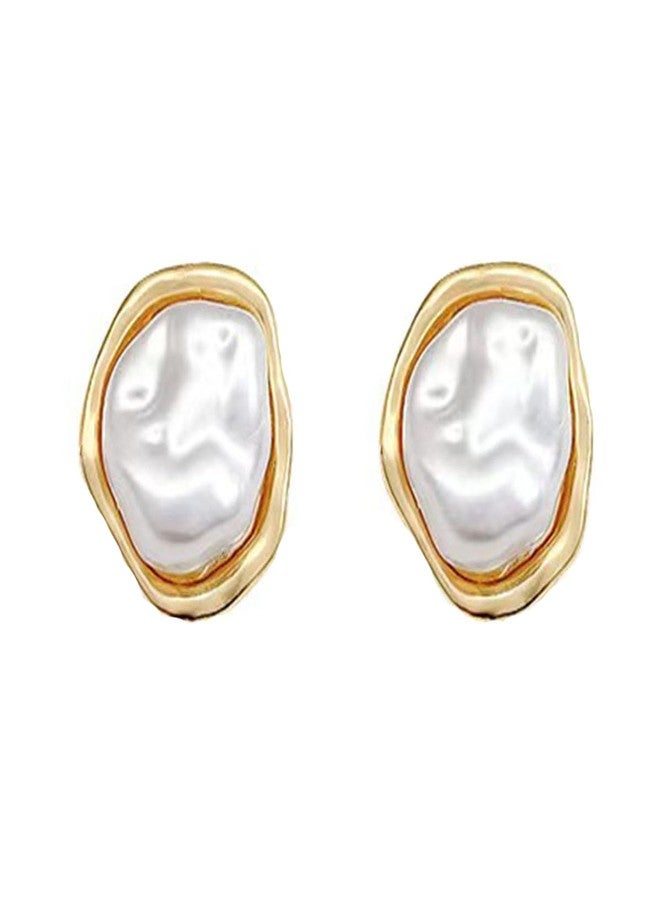 GLMOCM Big Pearl Stud Earrings for Women Chunky Gold Pearl Earrings lrregular Pearls Statement Earring for Women Brides Wedding Jewelry - Image 1