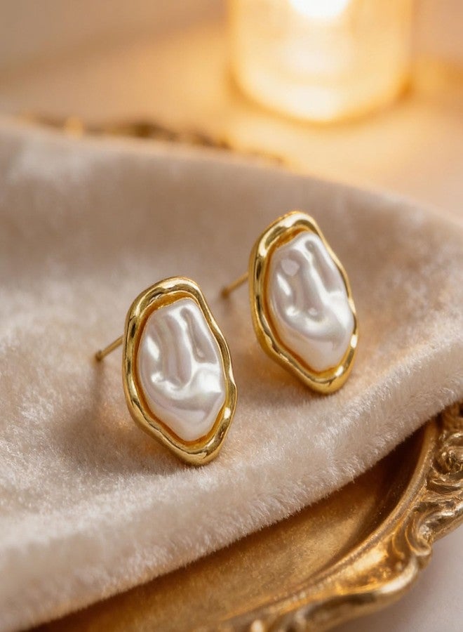 GLMOCM Big Pearl Stud Earrings for Women Chunky Gold Pearl Earrings lrregular Pearls Statement Earring for Women Brides Wedding Jewelry - Image 5