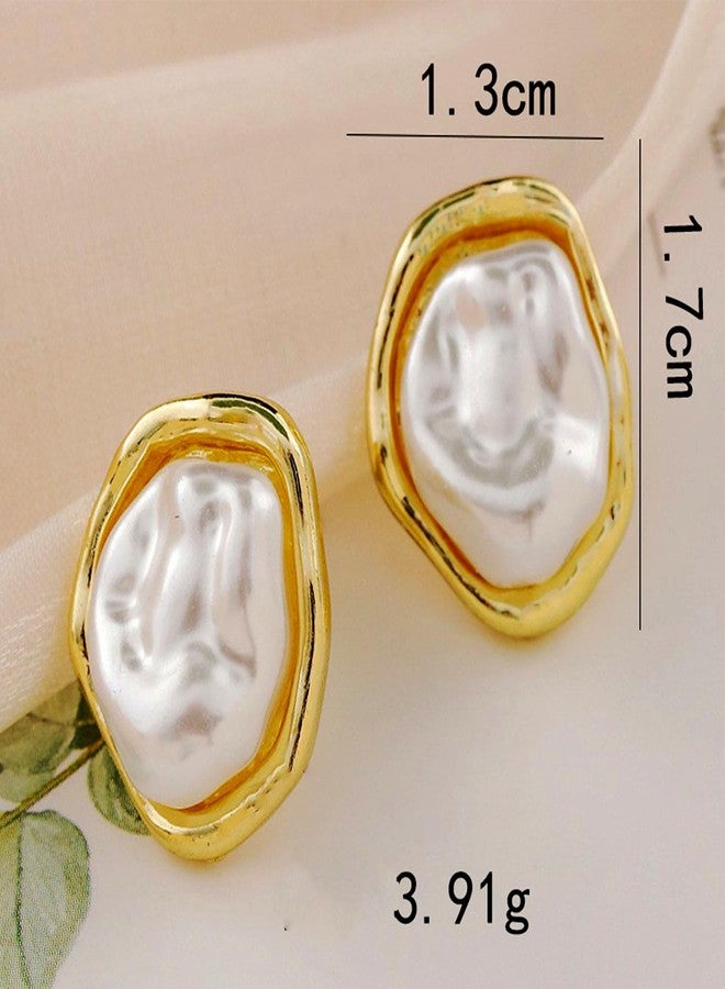 GLMOCM Big Pearl Stud Earrings for Women Chunky Gold Pearl Earrings lrregular Pearls Statement Earring for Women Brides Wedding Jewelry - Image 4