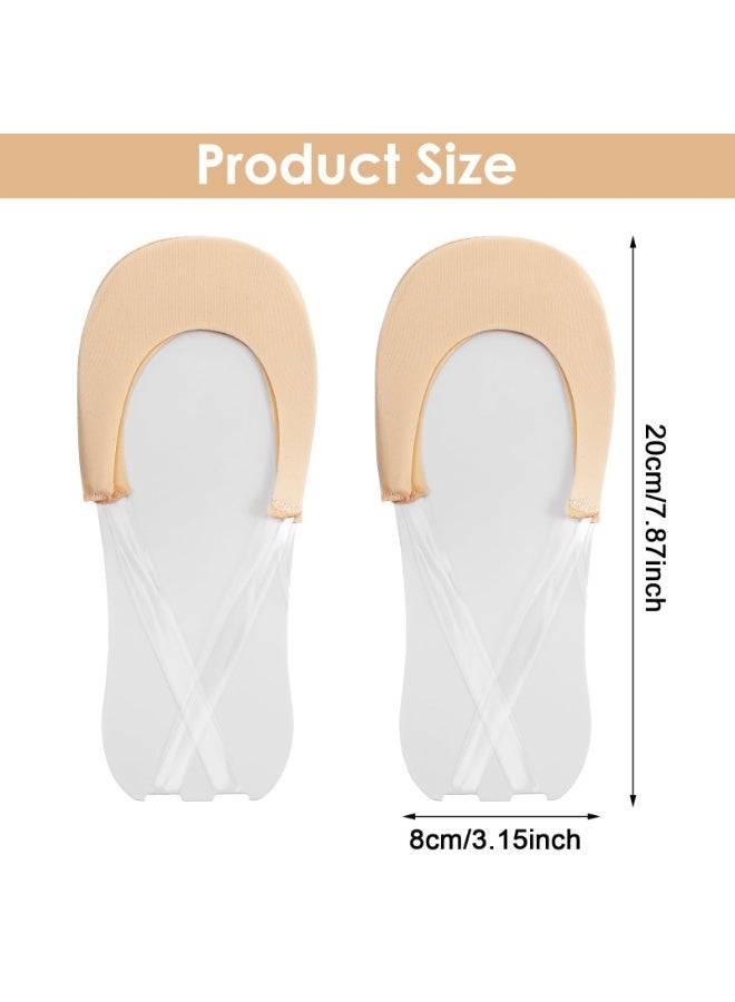 4 Pairs Women No Show Half Toe Socks, Invisible Sling Back Low Cut Toe Socks with Non-Slip Straps, Comfortable Foot Topper Socks for Wearing with Heels (Black+Beige) - Image 2