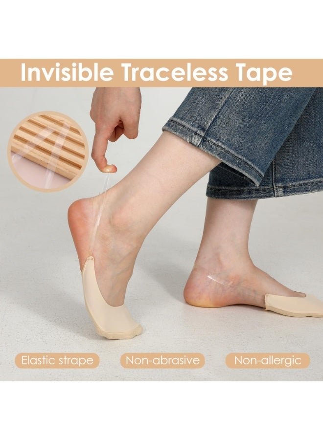 4 Pairs Women No Show Half Toe Socks, Invisible Sling Back Low Cut Toe Socks with Non-Slip Straps, Comfortable Foot Topper Socks for Wearing with Heels (Black+Beige) - Image 3