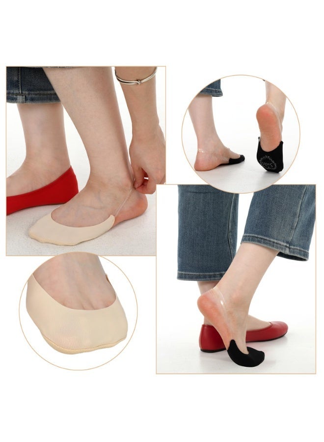 4 Pairs Women No Show Half Toe Socks, Invisible Sling Back Low Cut Toe Socks with Non-Slip Straps, Comfortable Foot Topper Socks for Wearing with Heels (Black+Beige) - Image 5