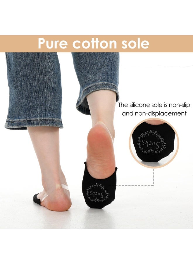 4 Pairs Women No Show Half Toe Socks, Invisible Sling Back Low Cut Toe Socks with Non-Slip Straps, Comfortable Foot Topper Socks for Wearing with Heels (Black+Beige) - Image 4