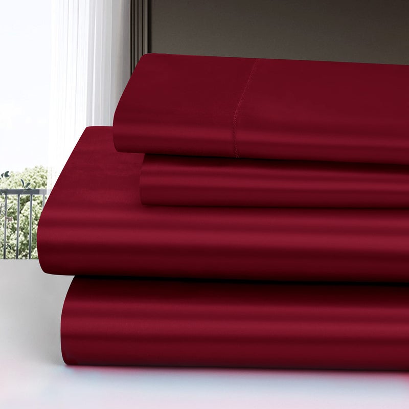 Homiest 4pcs Satin Sheets Set Luxury Silky Satin Bedding Set with Deep Pocket  1 Fitted Sheet + 1 Flat Sheet + 2 Pillowcases (Full Size  Burgundy) - Image 2