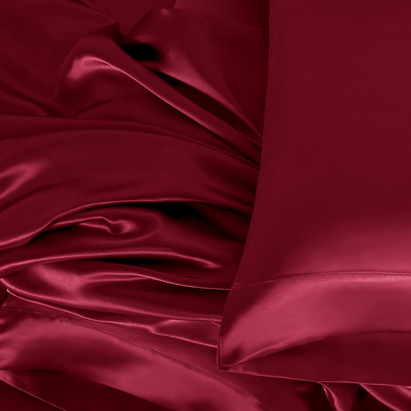 Homiest 4pcs Satin Sheets Set Luxury Silky Satin Bedding Set with Deep Pocket  1 Fitted Sheet + 1 Flat Sheet + 2 Pillowcases (Full Size  Burgundy) - Image 5