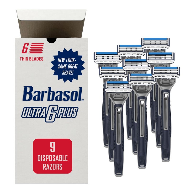 Barbasol Ultra 6 Plus Premium Disposable Razor Value Pack Bundle (3 Packs/9 Total Razors) - Image 1