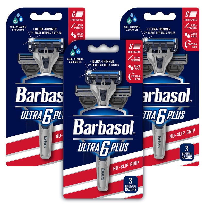 Barbasol Ultra 6 Plus Premium Disposable Razor Value Pack Bundle (3 Packs/9 Total Razors) - Image 4