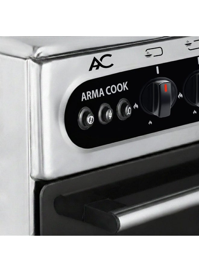 Stainless Steel Gas Cooker 4 Burners with Oven and Grill, 55x55 cm, Glass Cover, Self Ignition, Modern Design, Armacook - Image 4