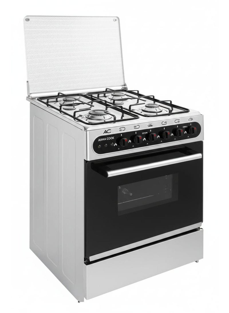 Stainless Steel Gas Cooker 4 Burners with Oven and Grill, 55x55 cm, Glass Cover, Self Ignition, Modern Design, Armacook - Image 3