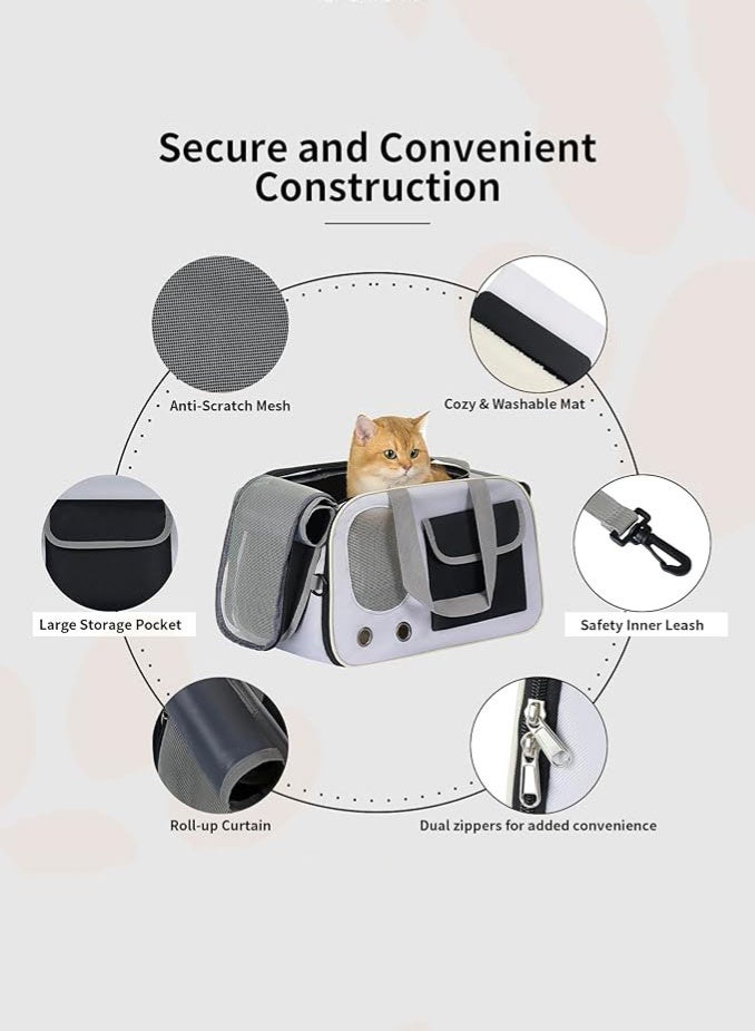 Pet Carrier,Cat Bag,Large Space Cat Airline Crate,Foldable Travel Carry,Soft Side Cat Carrier, Roll-Up Cover,For Small Dog Puppy Kitten,for Pets up to 8KG (Black) - Image 3