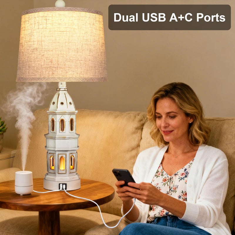 PARTPHONER Coastal Table Lamps Set of 2, Beach Lamps for Living Room with USB A+C, Nautical Lighthouse Lamps, Modern Bedside Nightstand for Bedroom, End Table and Reading - Image 4
