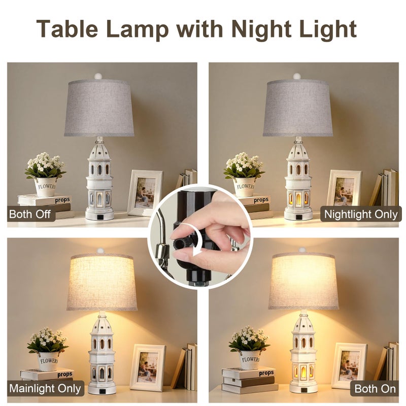 PARTPHONER Coastal Table Lamps Set of 2, Beach Lamps for Living Room with USB A+C, Nautical Lighthouse Lamps, Modern Bedside Nightstand for Bedroom, End Table and Reading - Image 3