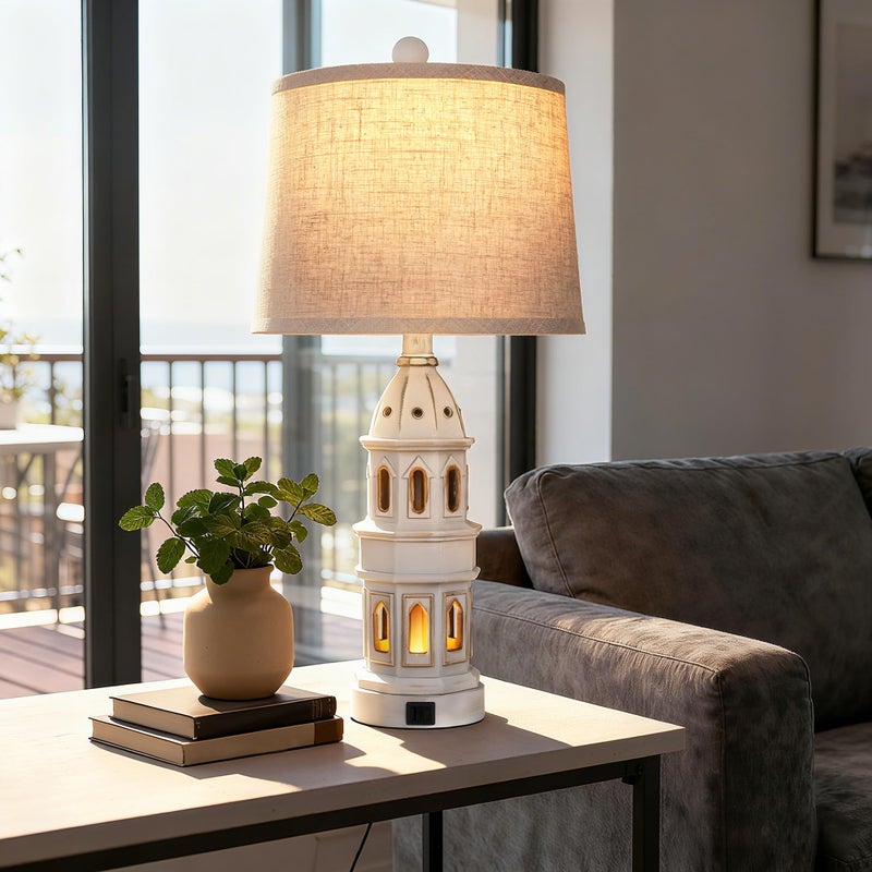 PARTPHONER Coastal Table Lamps Set of 2, Beach Lamps for Living Room with USB A+C, Nautical Lighthouse Lamps, Modern Bedside Nightstand for Bedroom, End Table and Reading - Image 5