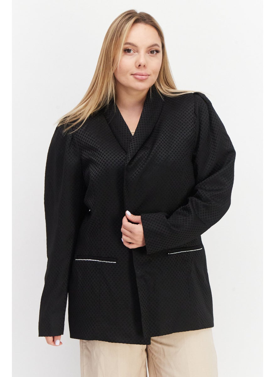 RIVER ISLAND Women Regular Fit Diamond Detail Blazer, Black  - Image 1