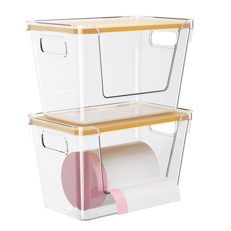 Delamu Acrylic Trash Bag Holder, 2 Pack Stackable Garbage Holder for 4-33 Gallon Bags, Clear Organizer Bins for Under Sink Organization, Pantry Storage, Cabinet, Kitchen, Laundry, Bathroom - Image 1