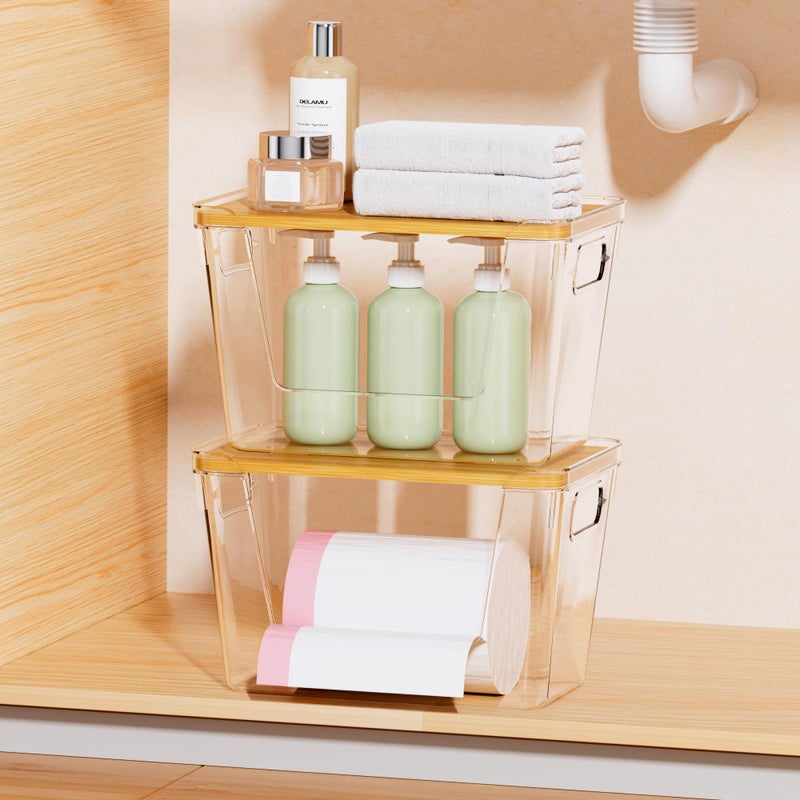 Delamu Acrylic Trash Bag Holder, 2 Pack Stackable Garbage Holder for 4-33 Gallon Bags, Clear Organizer Bins for Under Sink Organization, Pantry Storage, Cabinet, Kitchen, Laundry, Bathroom - Image 3